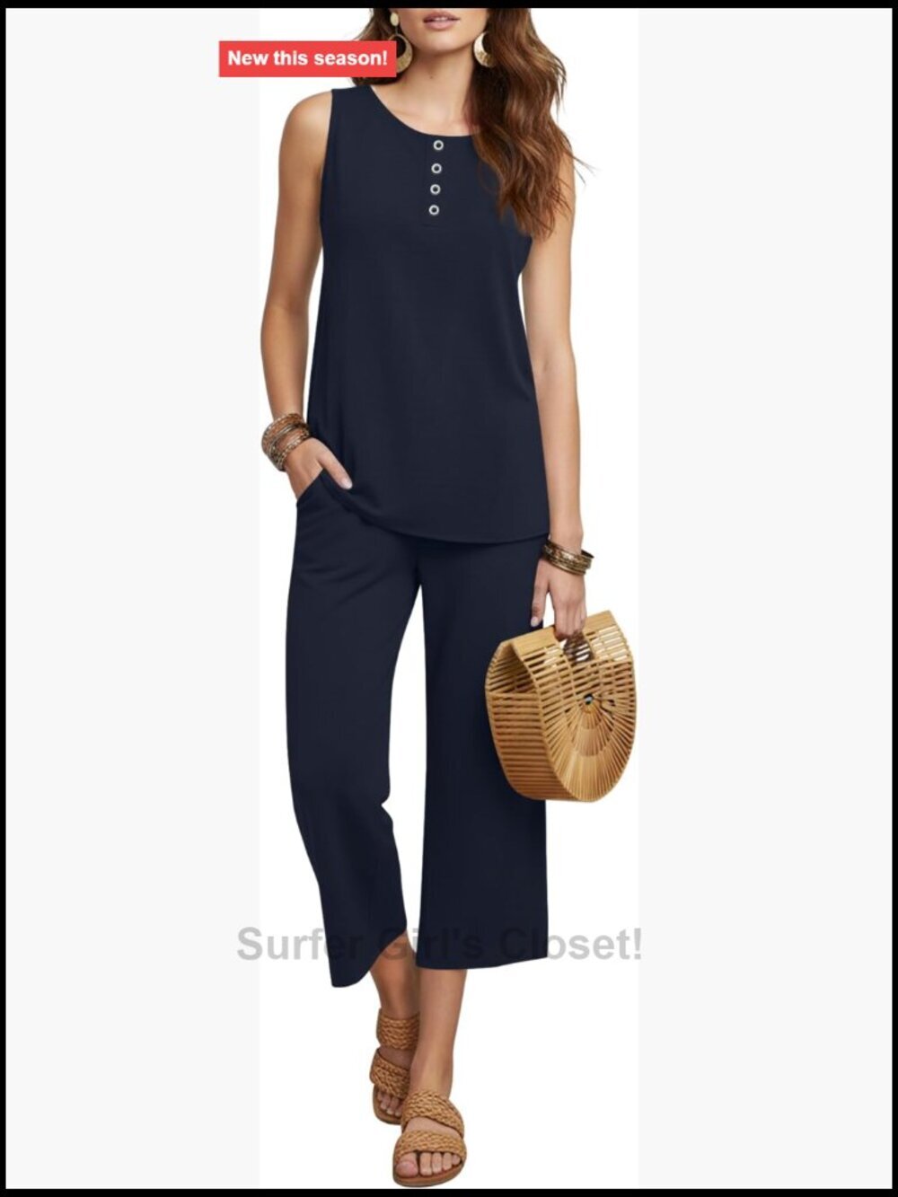 Sleeveless Tank Top and Capri Pants Lounge Set with Pockets